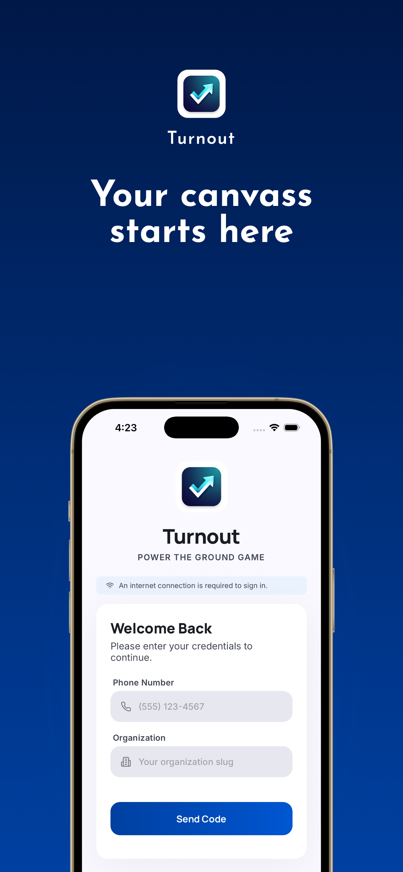 Turnout login screen