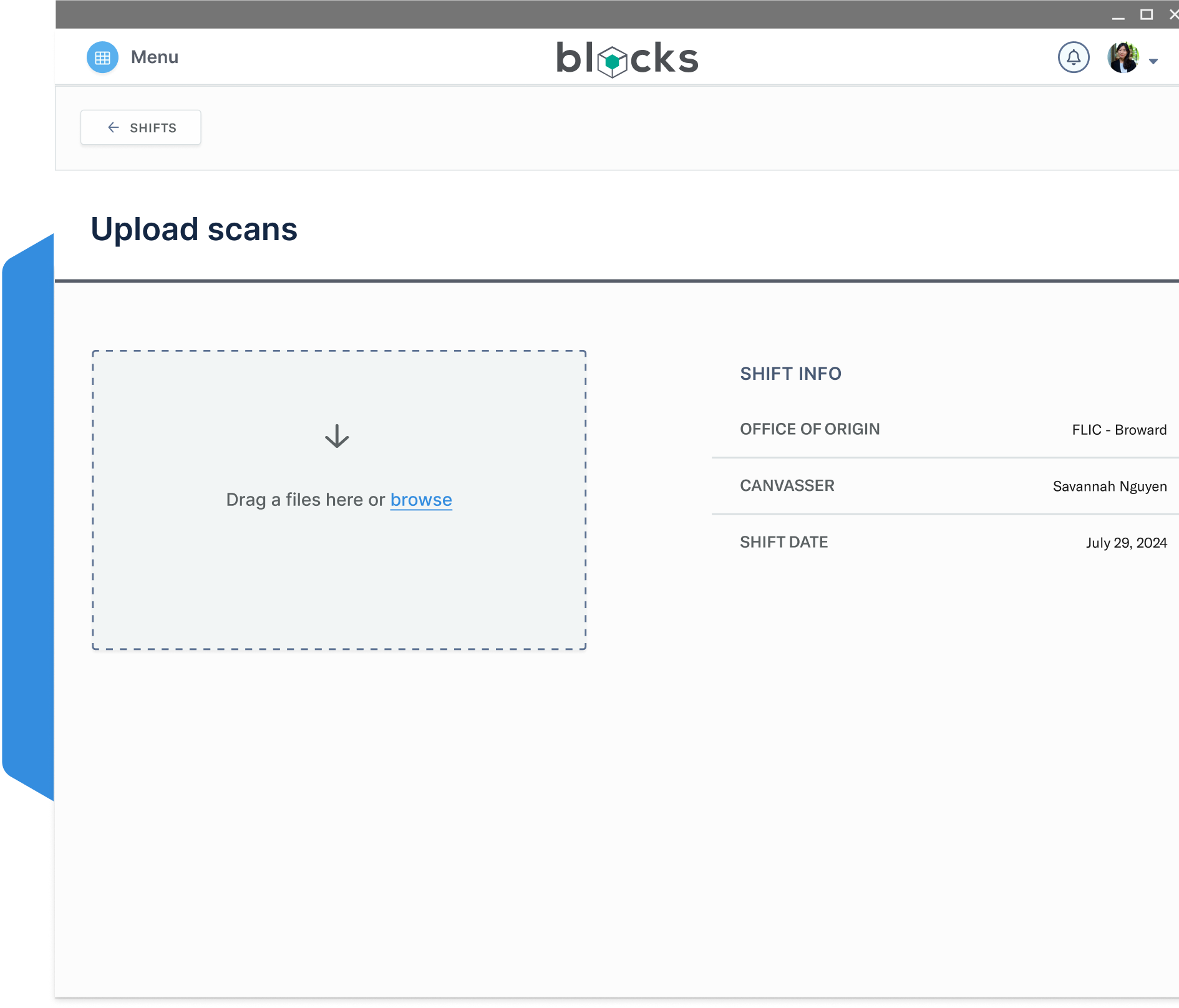 Blocks shifts upload view