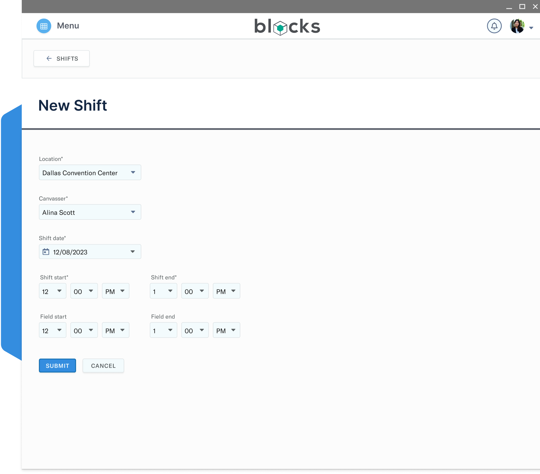 Blocks shift view